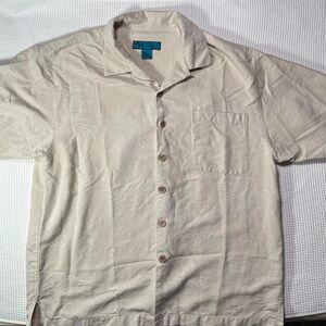 Size large 100% silk paradise blue Tan button-up shirt